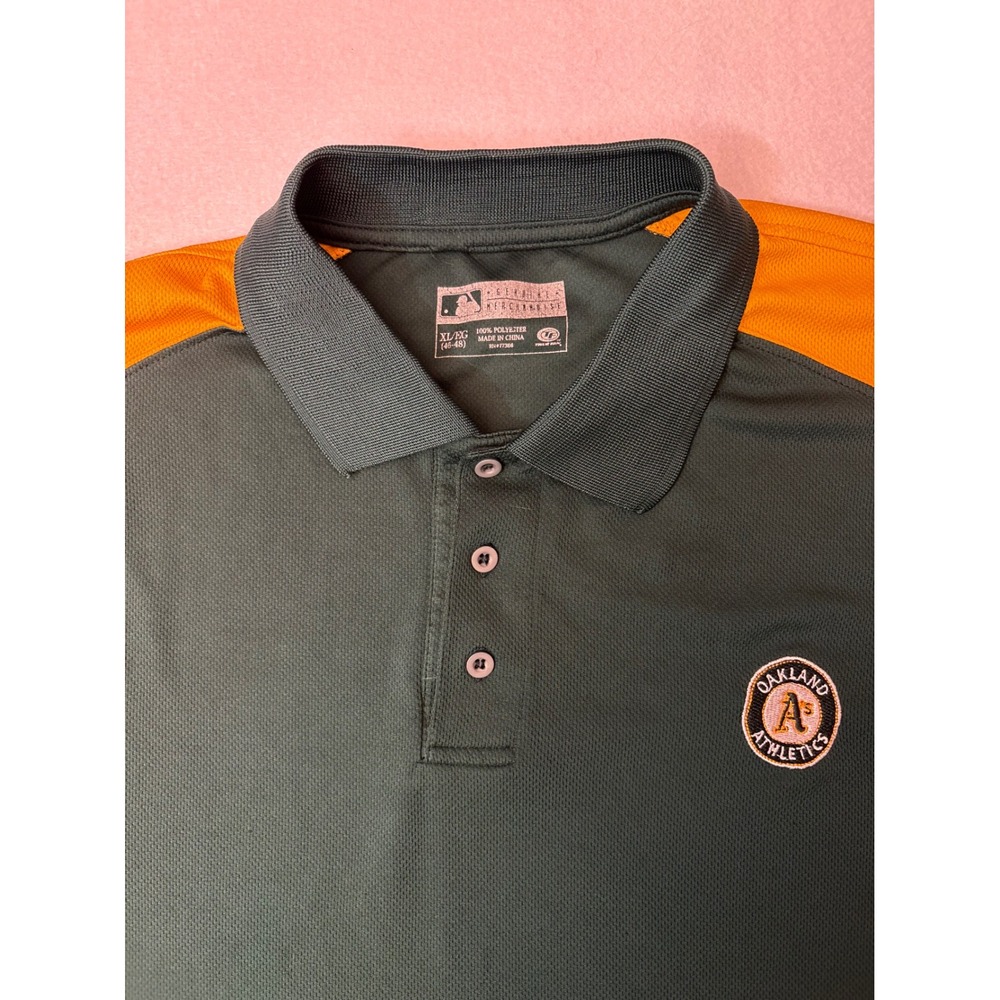 Oakland Athletics MLB Polo Shirt Mens XL Green Yellow Colorblock Genuine Merch